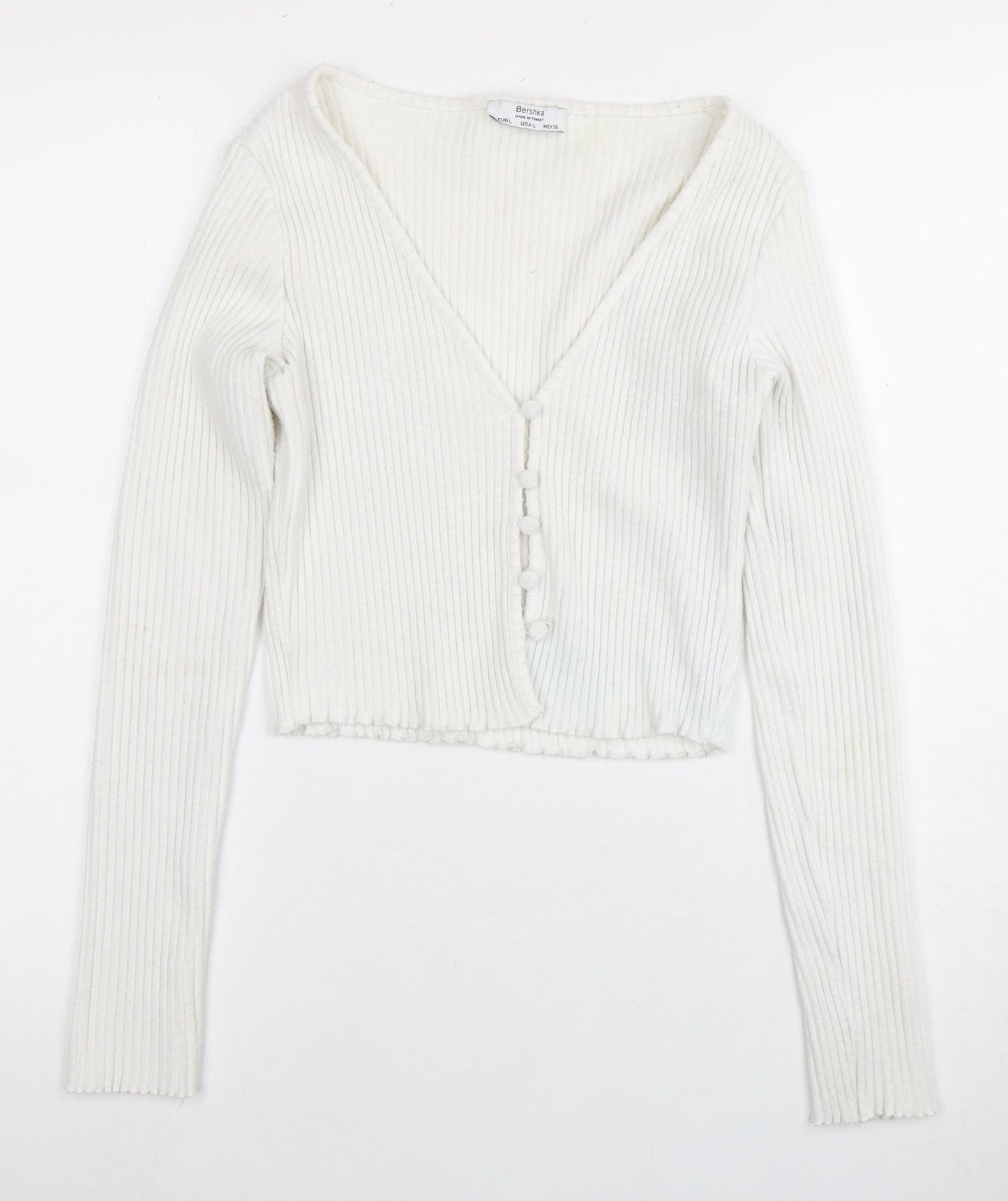 Womens UK Size 2 Bershka White Cardigan Jumper