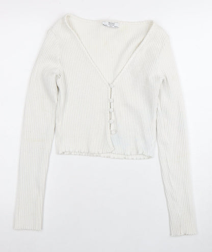 Womens UK Size 2 Bershka White Cardigan Jumper