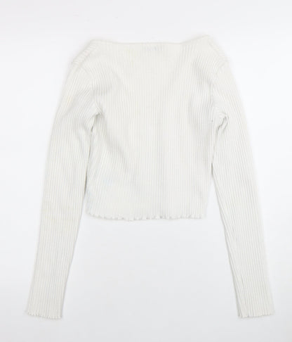 Womens UK Size 2 Bershka White Cardigan Jumper