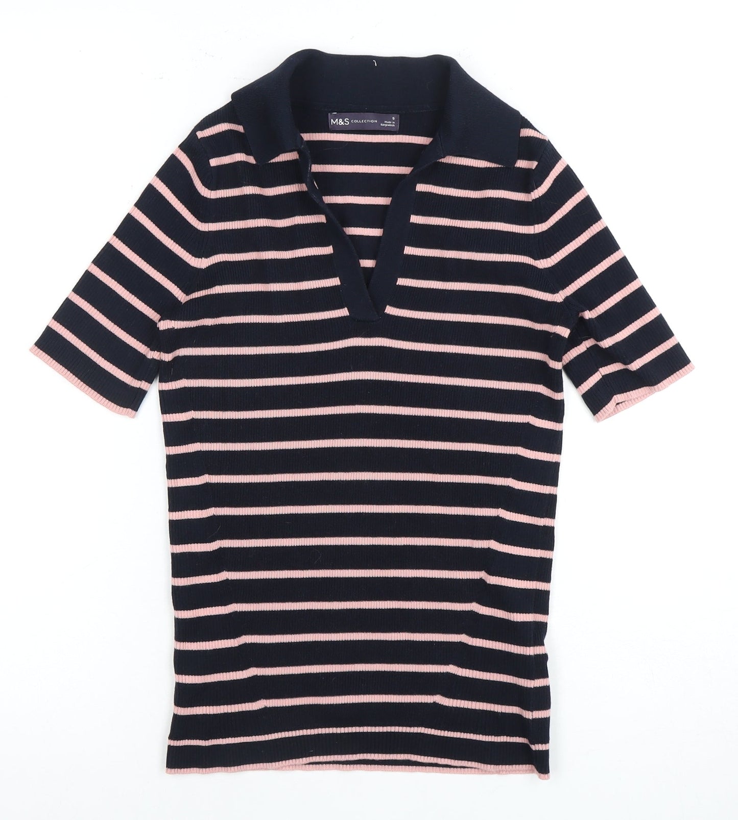Marks & Spencer Women's Small Navy Pink Striped Polo