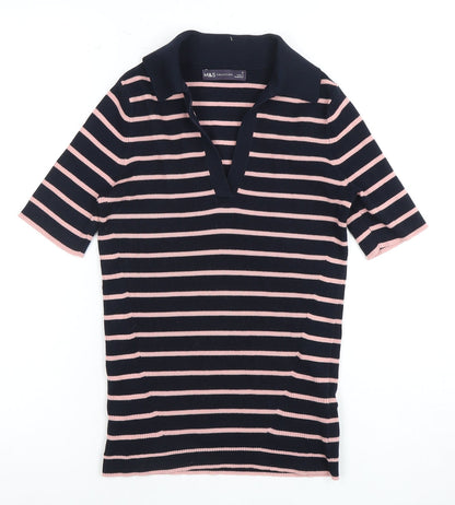 Marks & Spencer Women's Small Navy Pink Striped Polo