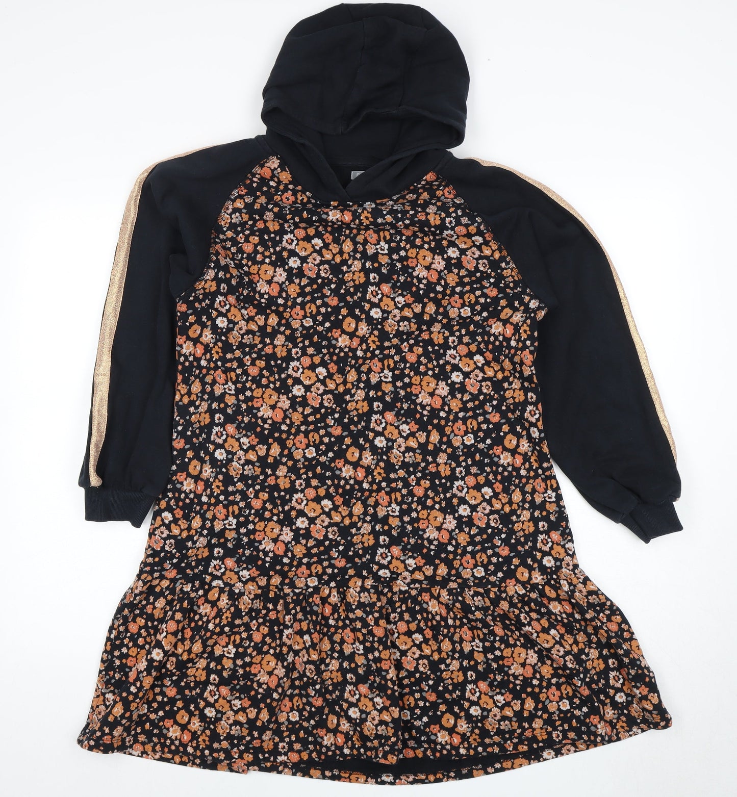 Next Girls Black Floral Hooded Dress, 13 Years, Casual Wear