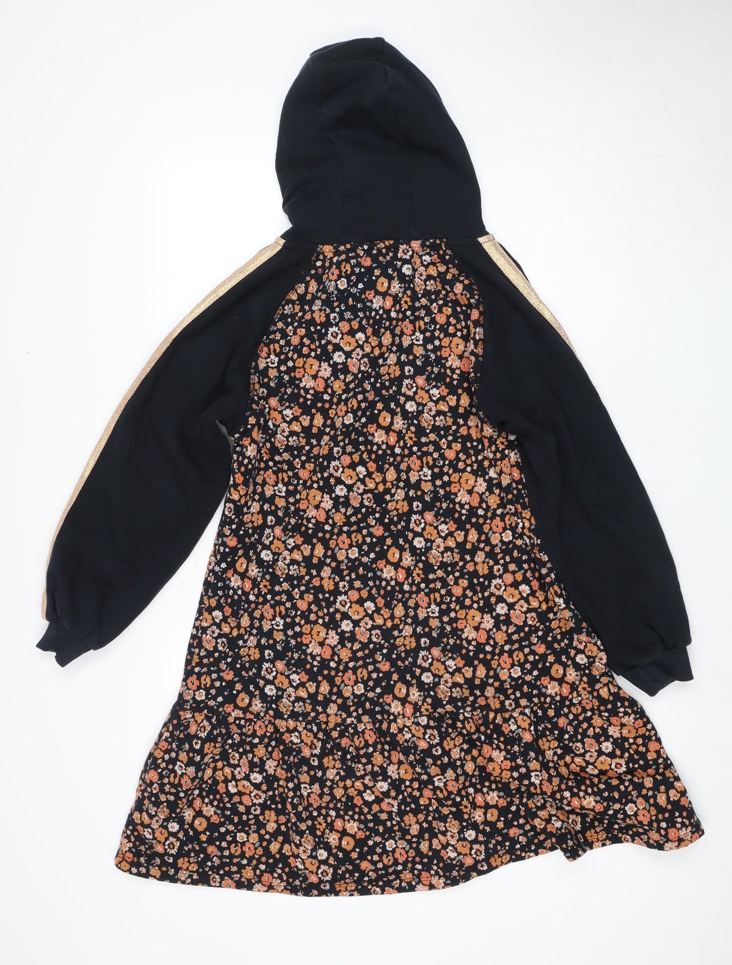 Next Girls Black Floral Hooded Dress, 13 Years, Casual Wear