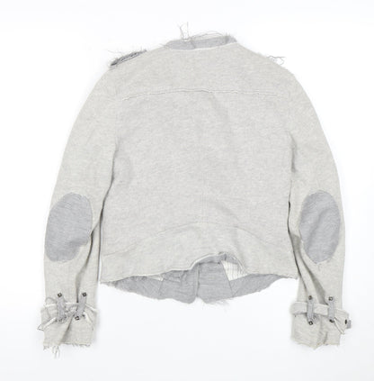 Womens UK Size 2 Zara Basic Grey Biker Coat