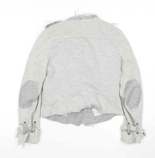 Womens UK Size 2 Zara Basic Grey Biker Coat