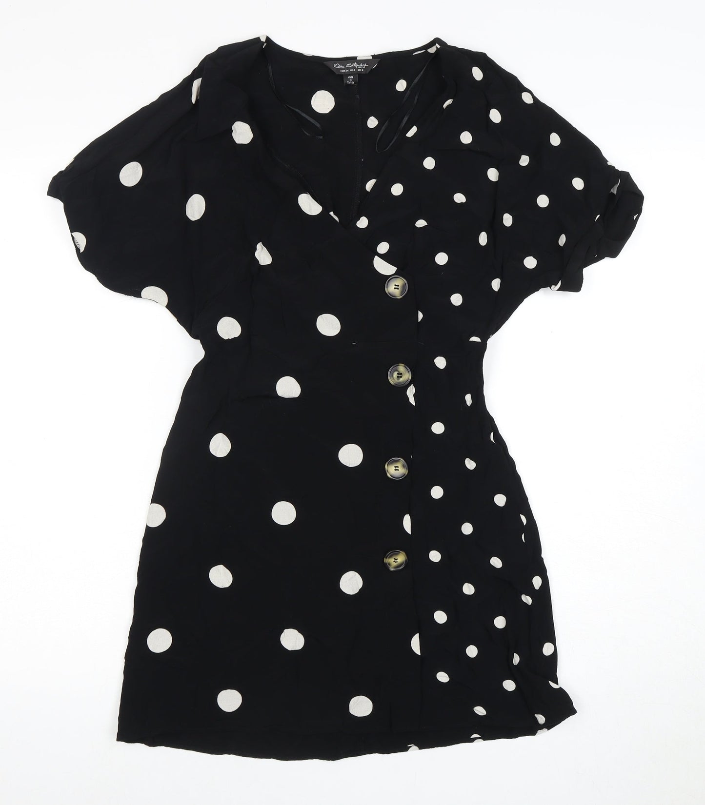 Oasis Women's Black Polka Dot Wrap Dress Size 6