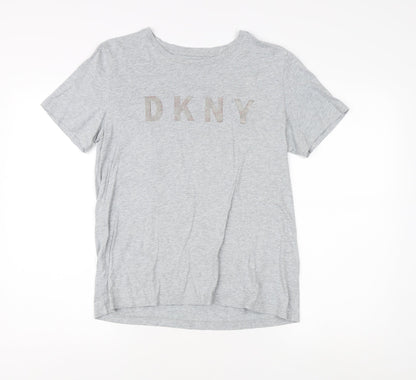 DKNY Women's Grey Basic T-Shirt, M, Casual Style
