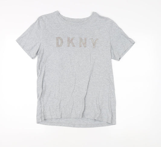 DKNY Women's Grey Basic T-Shirt, M, Casual Style