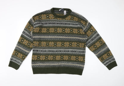 Farah Men's Green Fair Isle Pullover Jumper Size L