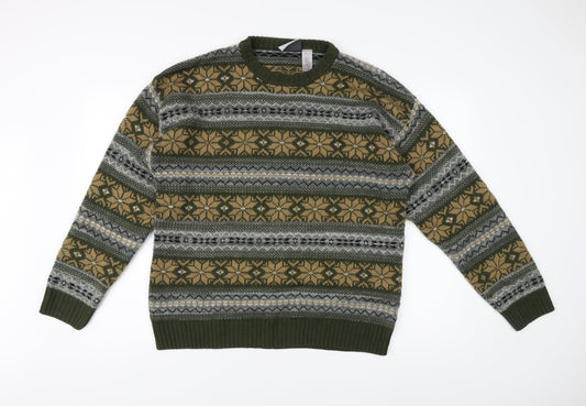 Farah Men's Green Fair Isle Pullover Jumper Size L