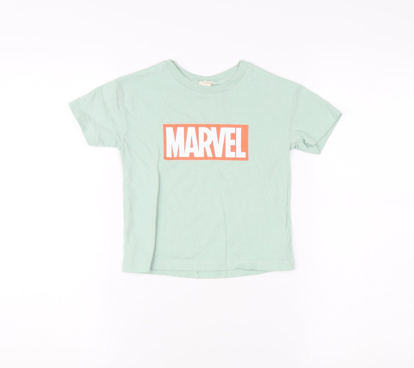 H&M Boys Green Marvel T-Shirt 2-3 Years Graphic Print Crew Neck