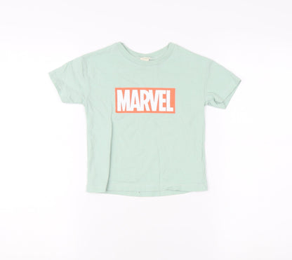 H&M Boys Green Marvel T-Shirt 2-3 Years Graphic Print Crew Neck
