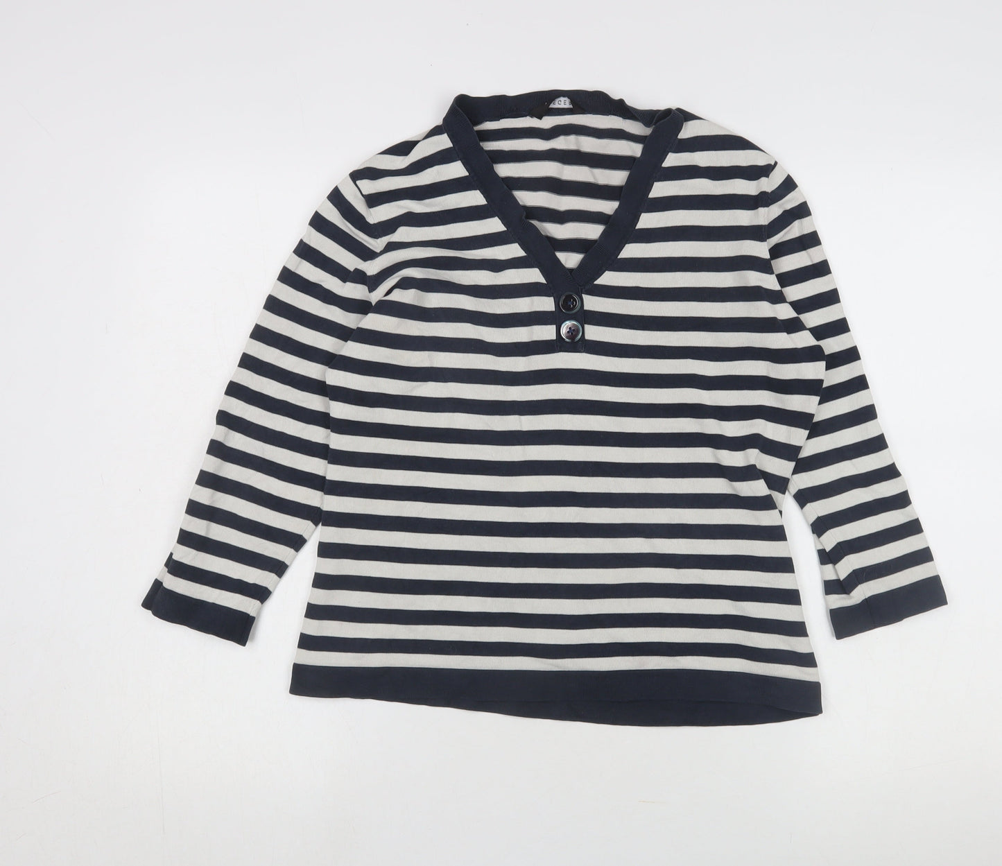 Jaeger Women's Multicoloured Striped Henley Jumper L