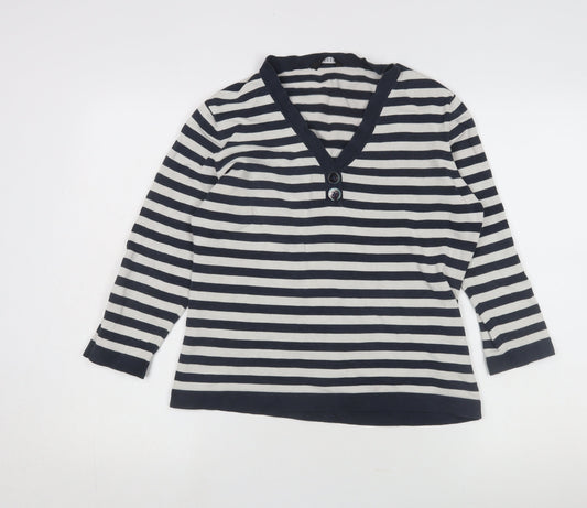 Jaeger Women's Multicoloured Striped Henley Jumper L