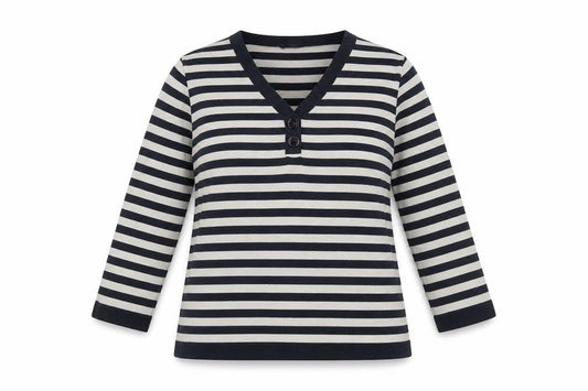 Front view of Jaeger Women's Multicoloured Striped Henley Jumper L