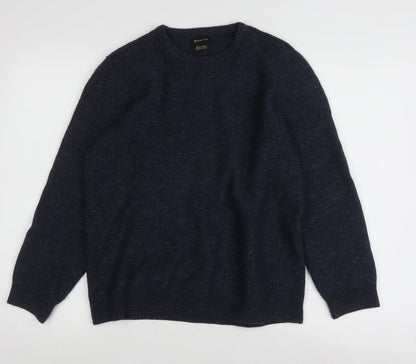 Massimo Dutti Men's Blue Wool Pullover Jumper Medium
