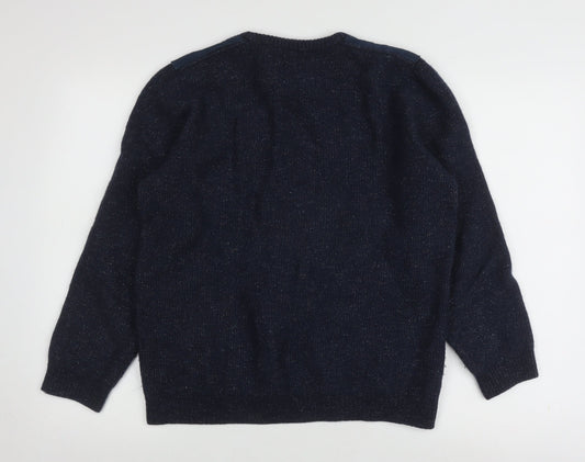 Massimo Dutti Men's Blue Wool Pullover Jumper Medium