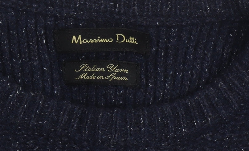 Massimo Dutti Men's Blue Wool Pullover Jumper Medium