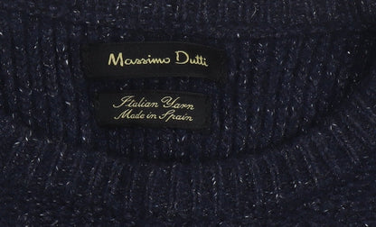 Massimo Dutti Men's Blue Wool Pullover Jumper Medium