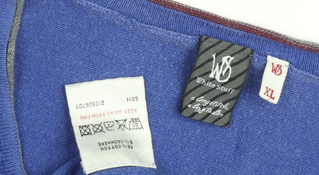 White Stuff Men's Blue Cotton Cashmere XL Pullover Jumper