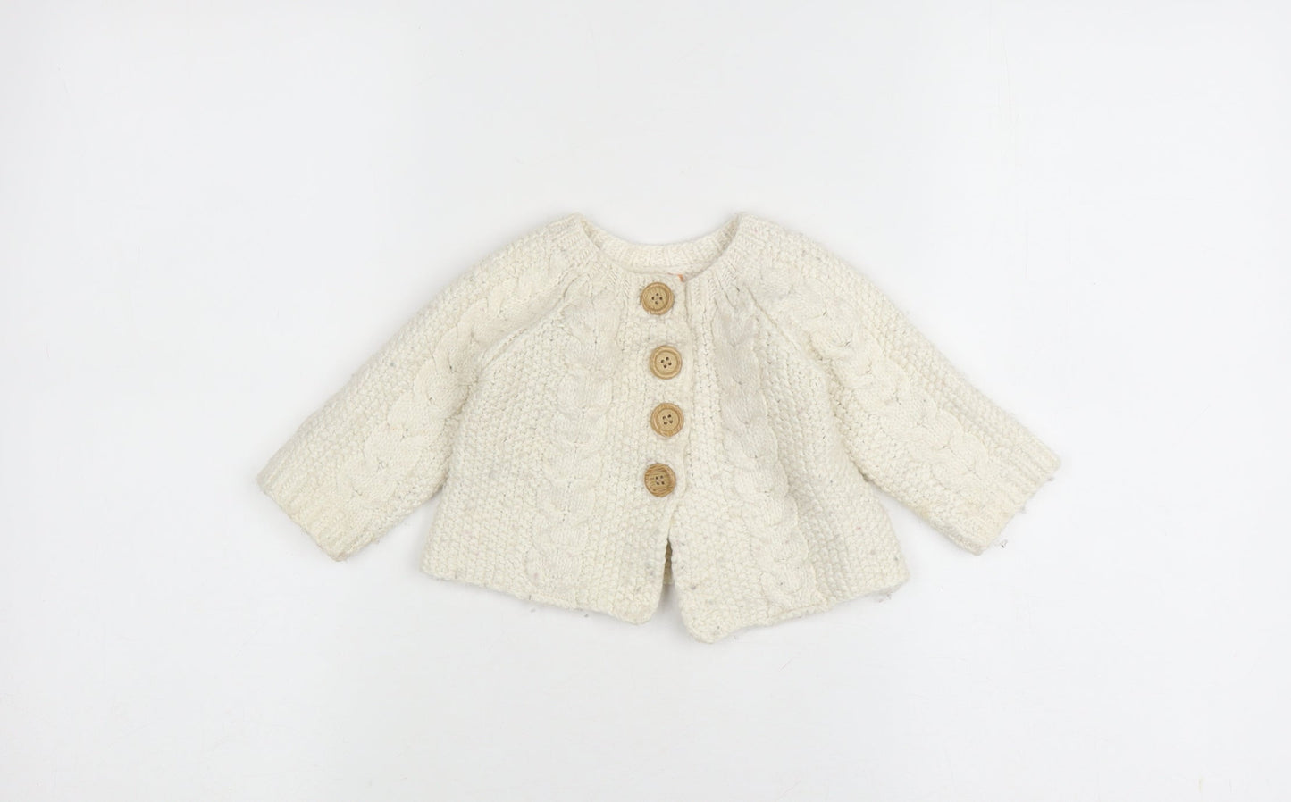 Mini Mode Ivory Wool Knit Cardigan, 9-12 Months