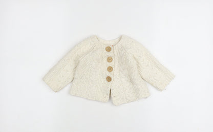 Mini Mode Ivory Wool Knit Cardigan, 9-12 Months