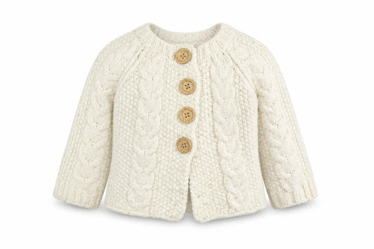 Mini Mode Ivory Wool Knit Cardigan, 9-12 Months