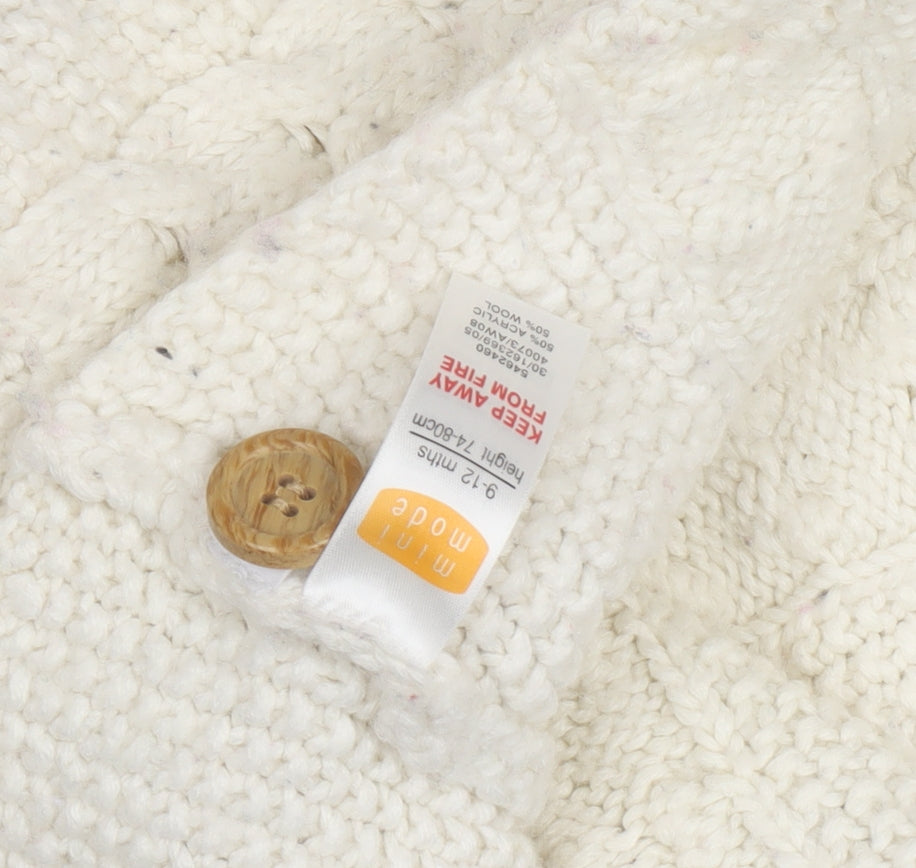 Mini Mode Ivory Wool Knit Cardigan, 9-12 Months