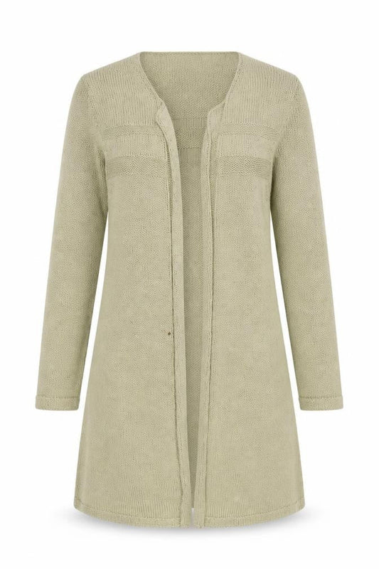 Front view of Kaleidoscope Beige Women's Open Front Cardigan, size 12