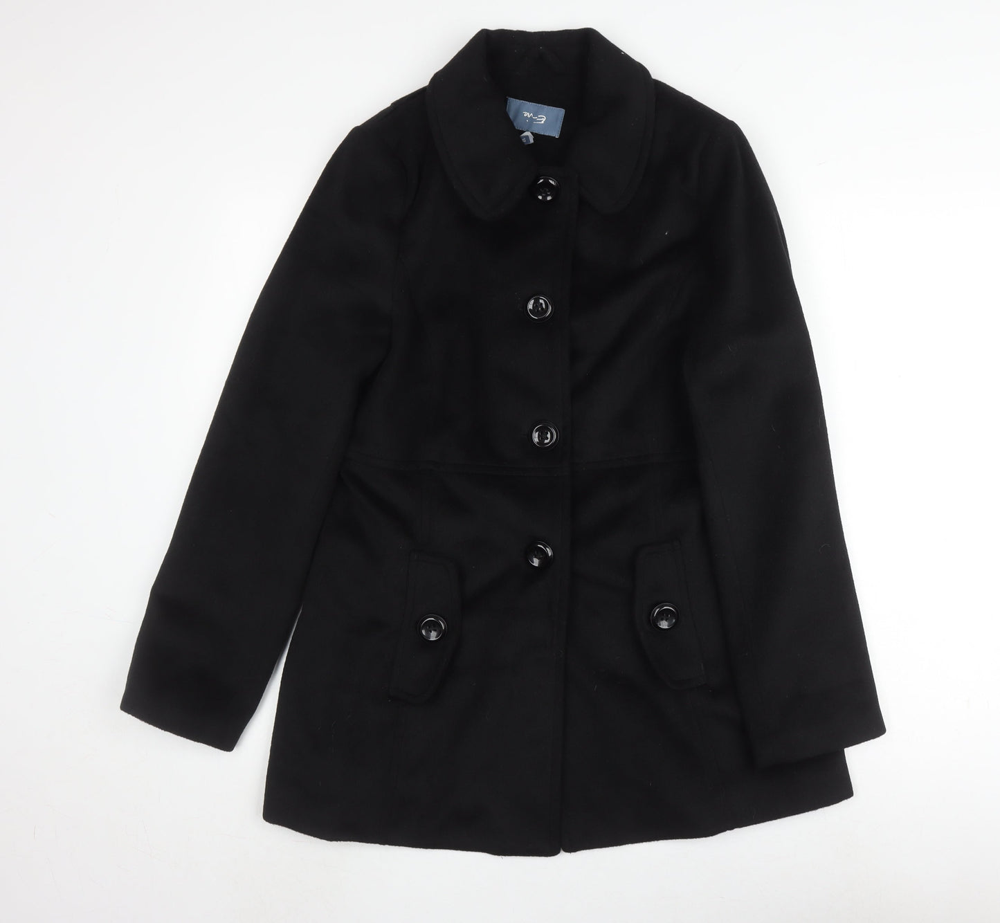 M&Co Women's Black Mid-Length Buttoned Coat Size 12