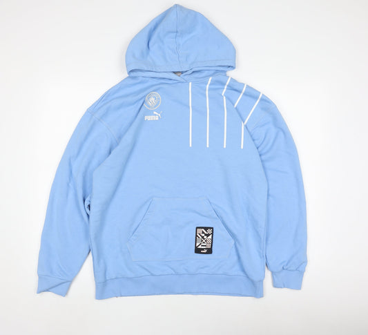 Mens UK Size M PUMA Blue Pullover Hoodie
