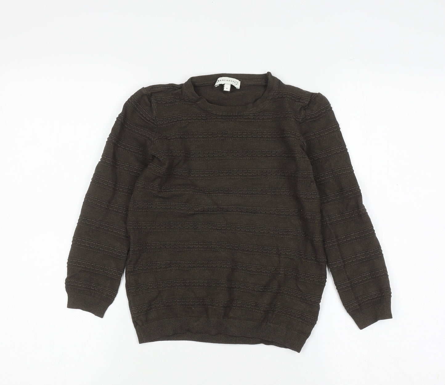 Warehouse Girls Brown Knit Crew Neck Pullover Jumper Size 8