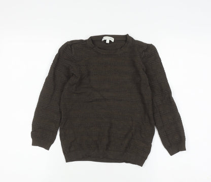 Warehouse Girls Brown Knit Crew Neck Pullover Jumper Size 8