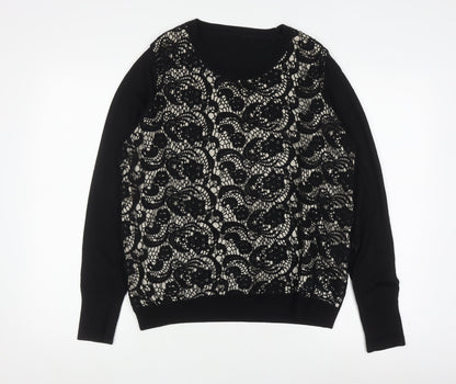 Jaeger Women's Black Lace Pullover Jumper