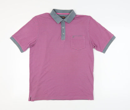 Farah Men's Pink Striped Polo Shirt, Size M, Casual Style