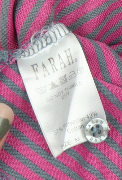 Farah Men's Pink Striped Polo Shirt, Size M, Casual Style