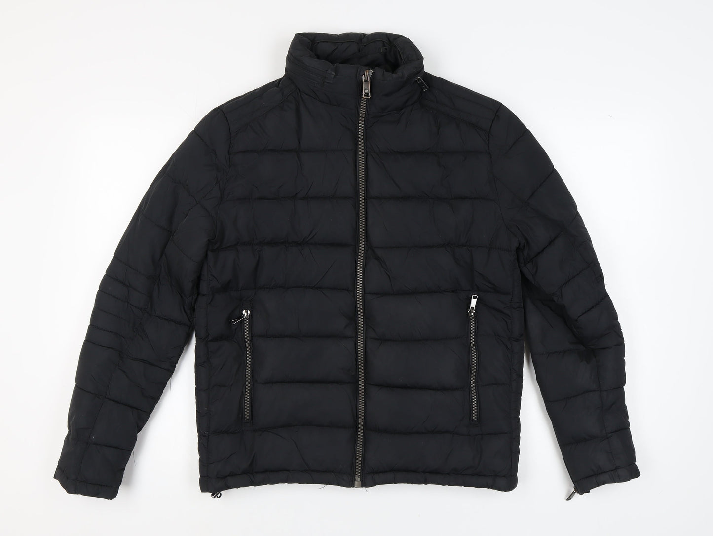 Zara Man Black Puffer Jacket Men's M Stand-Up Collar