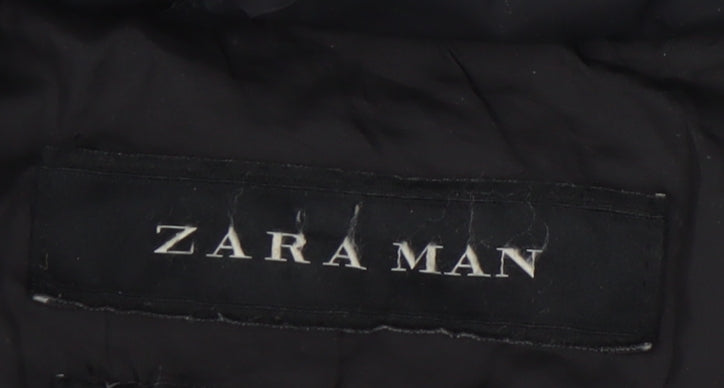 Zara Man Black Puffer Jacket Men's M Stand-Up Collar