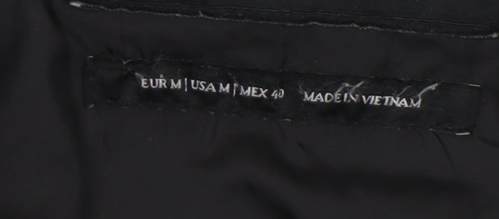 Zara Man Black Puffer Jacket Men's M Stand-Up Collar