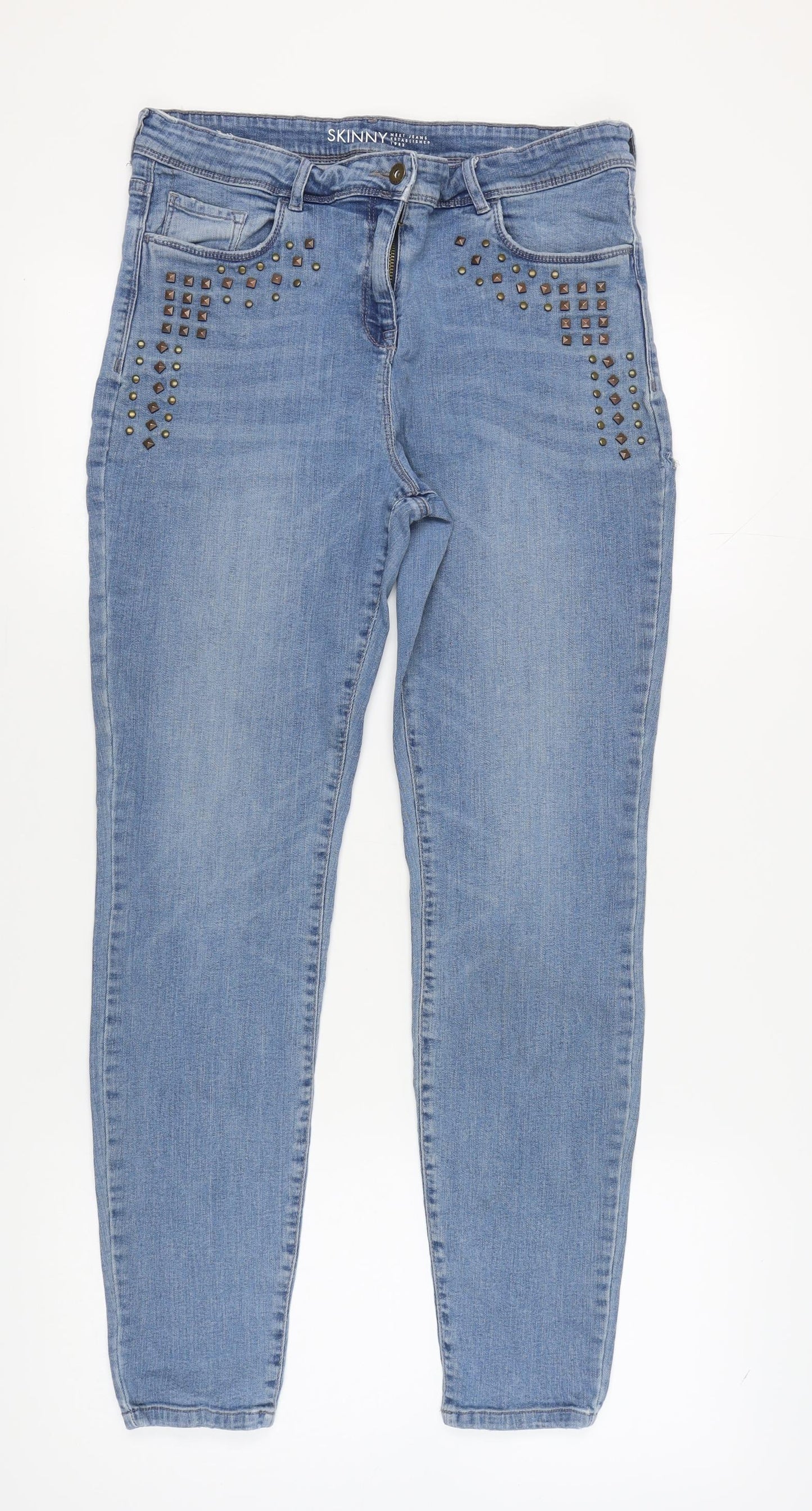 Next Women's Blue Skinny Jeans Size 10 Tall, Studded Accents