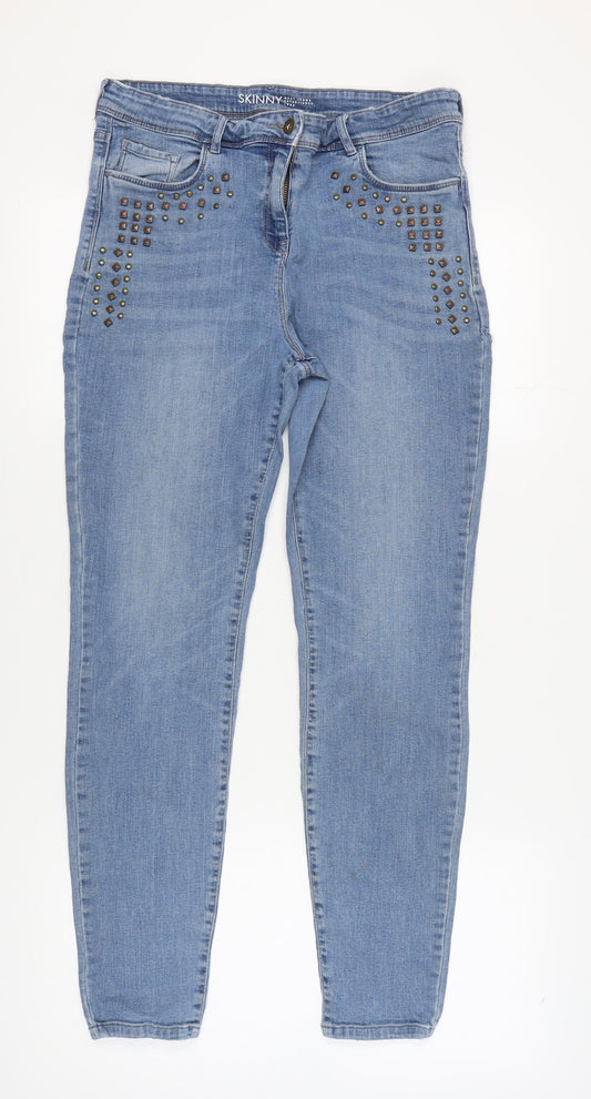 Next Women's Blue Skinny Jeans Size 10 Tall, Studded Accents