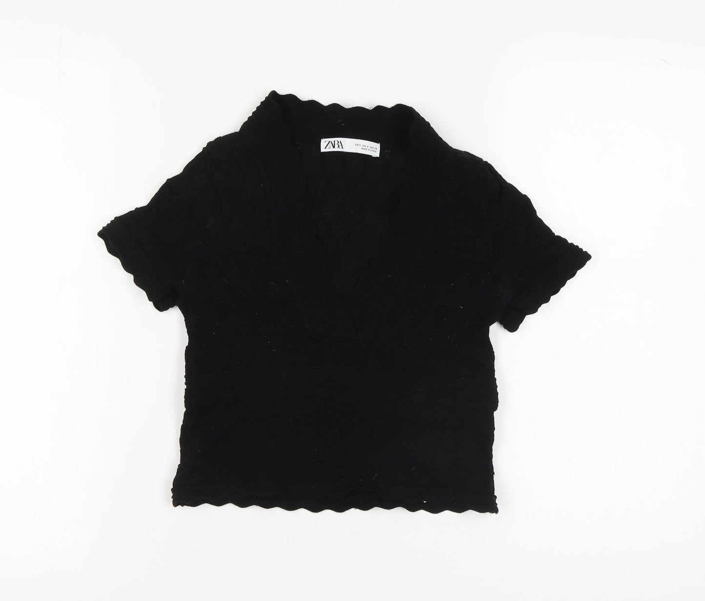 Womens UK Size 8 Zara Black Basic Blouse