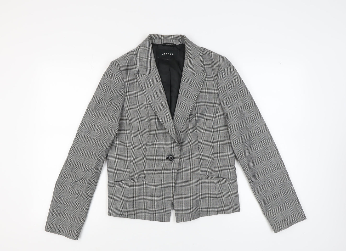 Jaeger Women's Grey Check Wool Blazer, UK 12