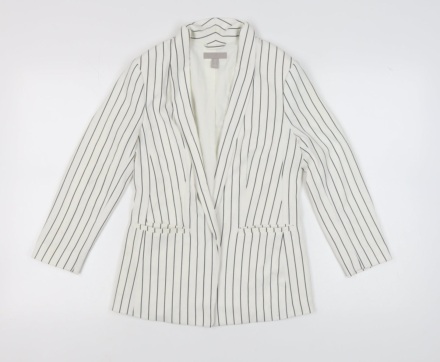 H&M Women's White Pinstripe Blazer Size 8 Regular