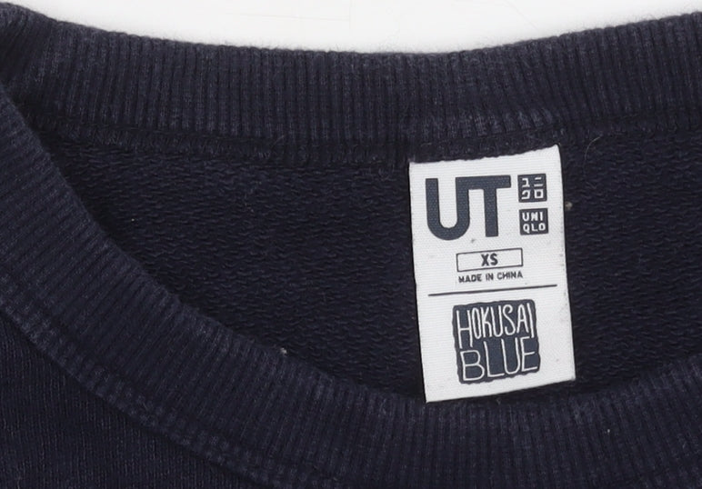 Uniqlo XS Blue Graphic Print Pullover Sweatshirt