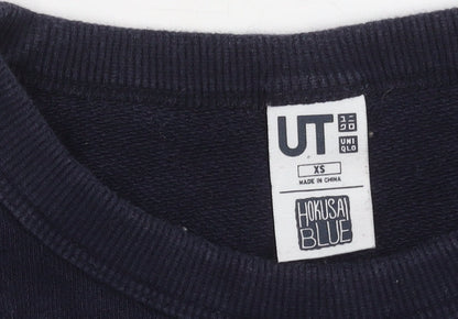 Uniqlo XS Blue Graphic Print Pullover Sweatshirt