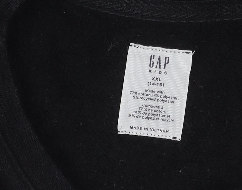 Gap Girls Black Pullover Sweatshirt, Size 14Y, Logo Accent