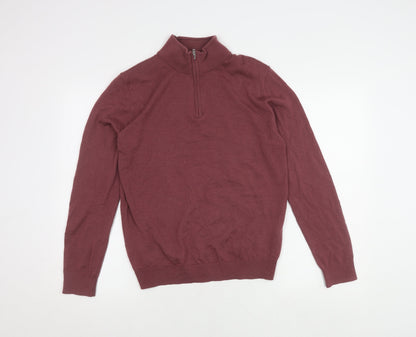 Reiss Men's Red Mock Neck Wool Full Zip Jumper M