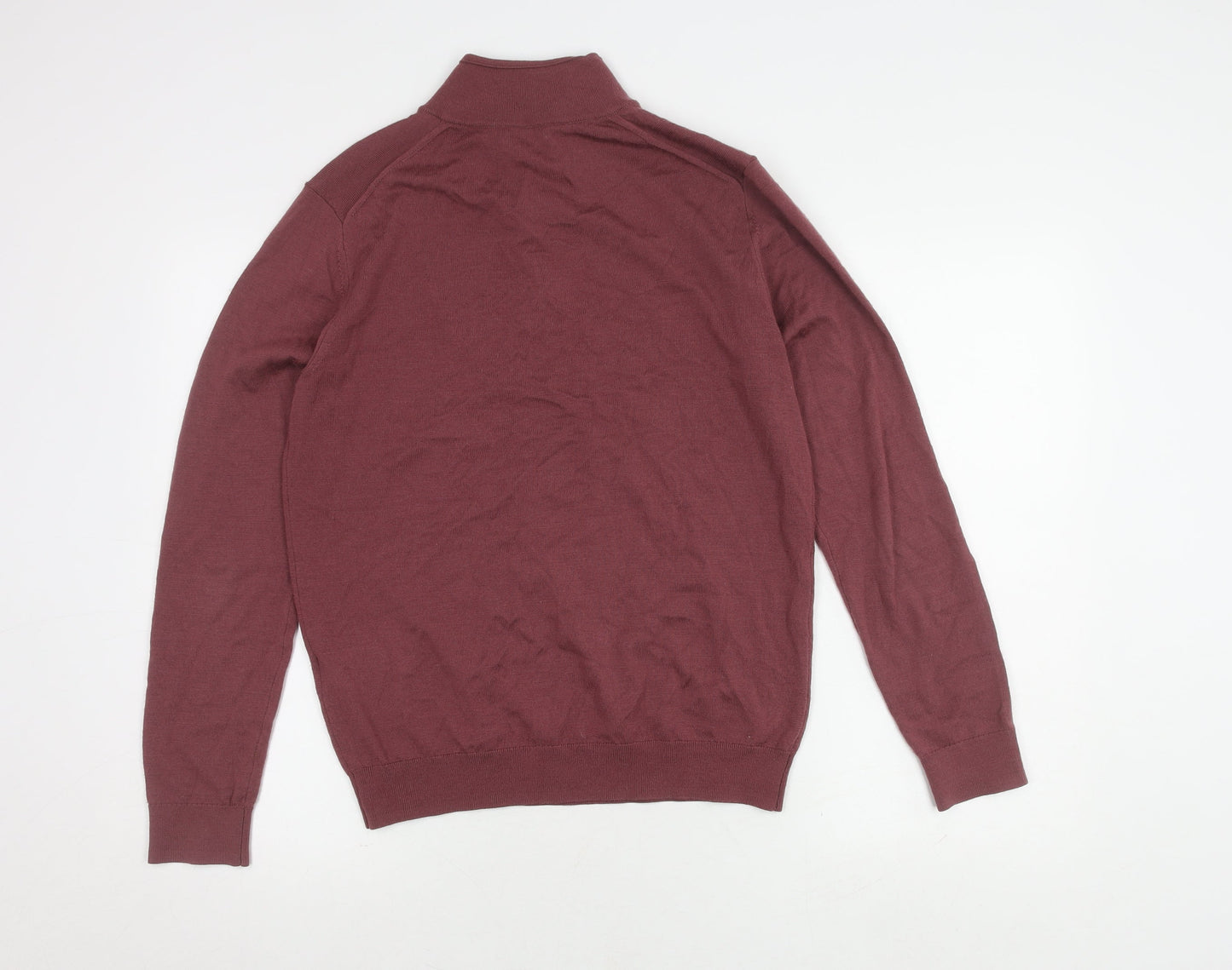 Reiss Men's Red Mock Neck Wool Full Zip Jumper M