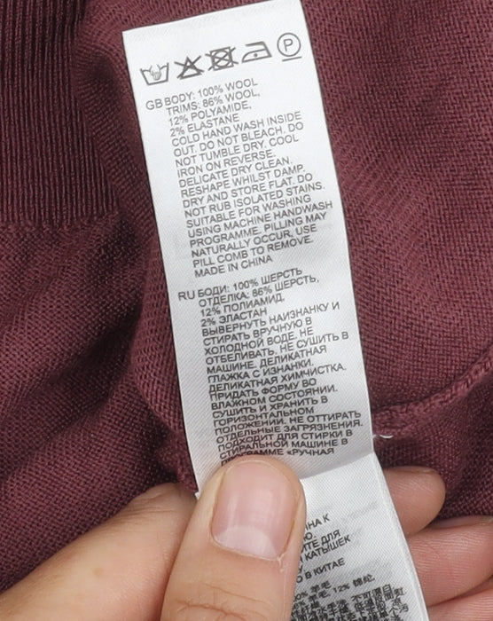 Reiss Men's Red Mock Neck Wool Full Zip Jumper M